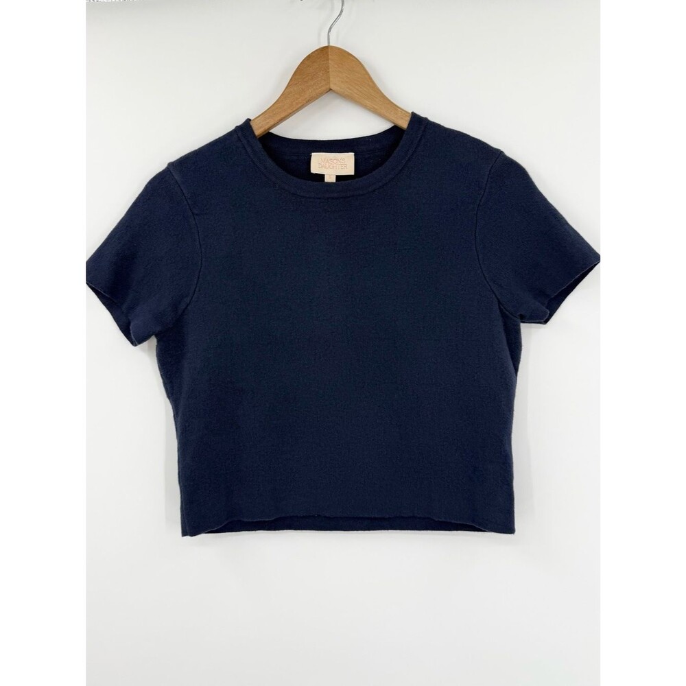 Mason's Daughter Stella Knit Short Sleeve Cropped Top | Navy | Small